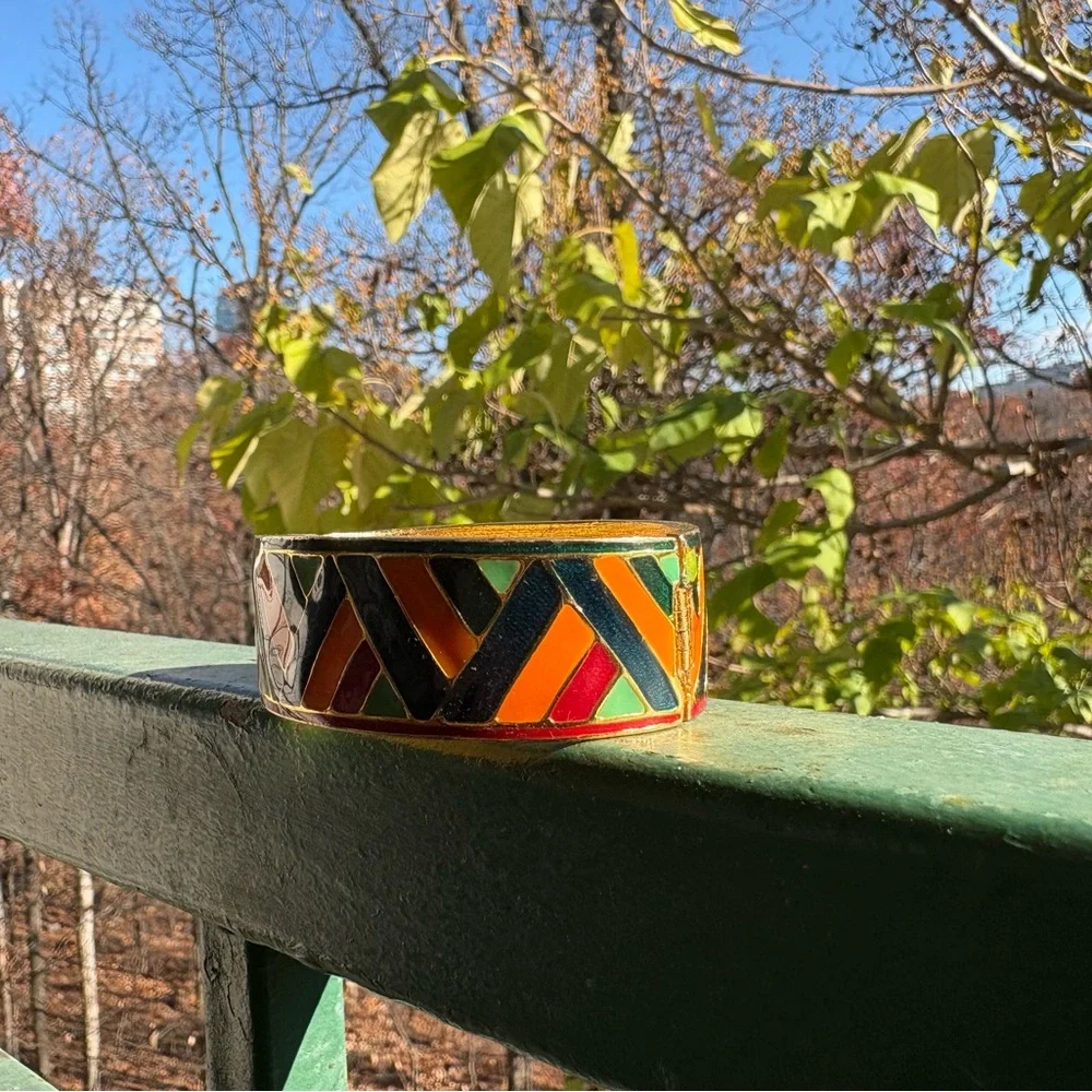 Vintage YSL Yves Saint Laurent Enamel Mosaic Hinged Cuff (c. 1970s–80s)✨ - Picture 6 of 11